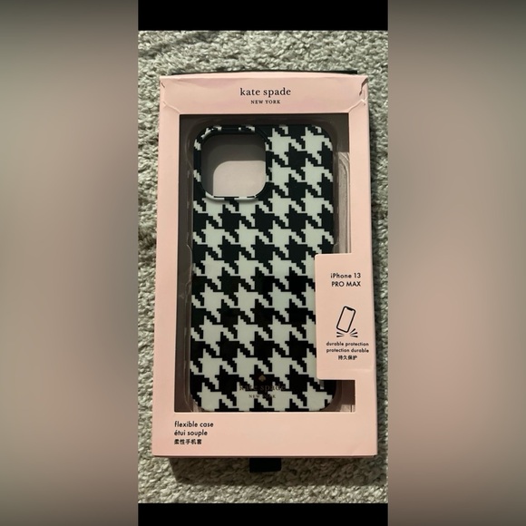 Kate Spade Black and White Houndstooth iPhone 13 Pro Max Case - Picture 1 of 3